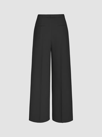 Petite Mid Rise Solid Belted Straight Leg Trousers