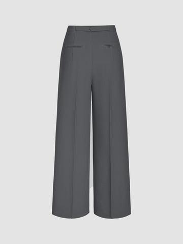 Petite Mid Rise Solid Belted Straight Leg Trousers