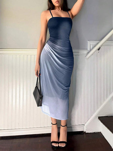 Firerie Women's Elegant Ombre Pleated Long Cami Dress