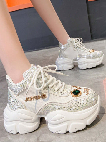 New Women's Sports Shoes 2024 Summer Mesh Breathable Casual Shoes, With Rhinestones