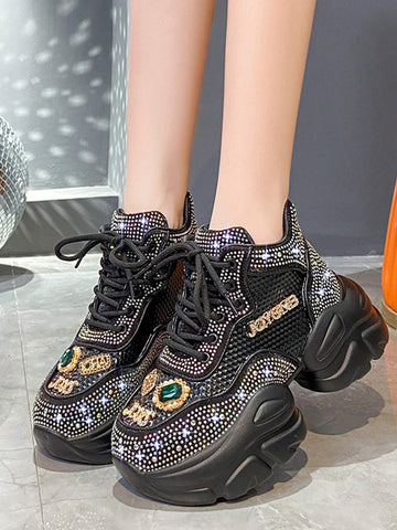 New Women's Sports Shoes 2024 Summer Mesh Breathable Casual Shoes, With Rhinestones