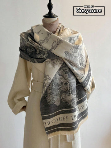 1pc Women's Double Sided Faux Cashmere Plant Jacquard Warm Scarf Shawl