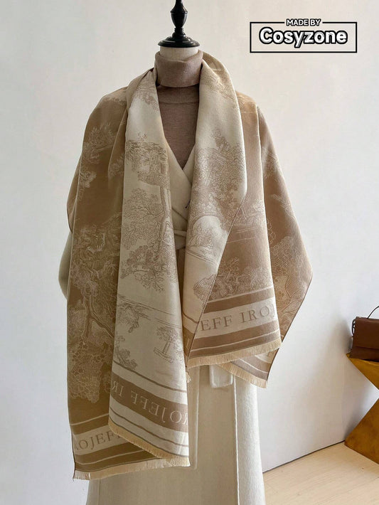 1pc Women's Double Sided Faux Cashmere Plant Jacquard Warm Scarf Shawl