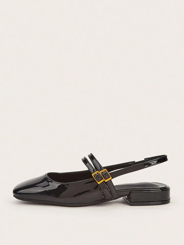 Holiday-Style Wine Red Round Toe Buckled Flat Shoes