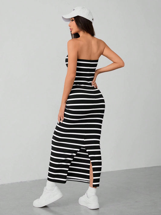 PETITE Striped Knitted Tube Top Women's Dress