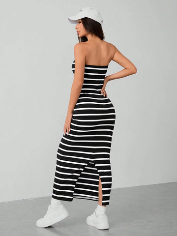 PETITE Striped Knitted Tube Top Women's Dress