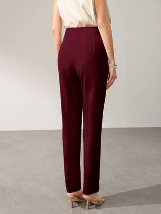 MOTF PREMIUM SOLID ZIP FLY SEAM FRONT TAPERED LEG SUIT PANTS