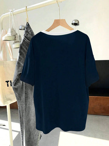 European Cup Number Printed Loose V-Neck T-Shirt