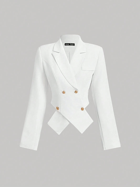 MOD Lapel Cross Front White Blazer, Fall Outfit, Office Outfit, Back To School Outfit,Women Blazers