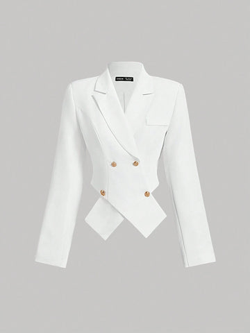 MOD Lapel Cross Front White Blazer, Fall Outfit, Office Outfit, Back To School Outfit,Women Blazers