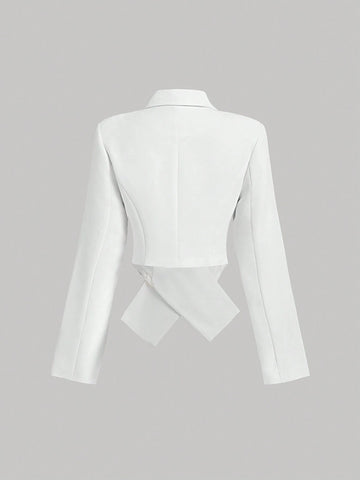 MOD Lapel Cross Front White Blazer, Fall Outfit, Office Outfit, Back To School Outfit,Women Blazers