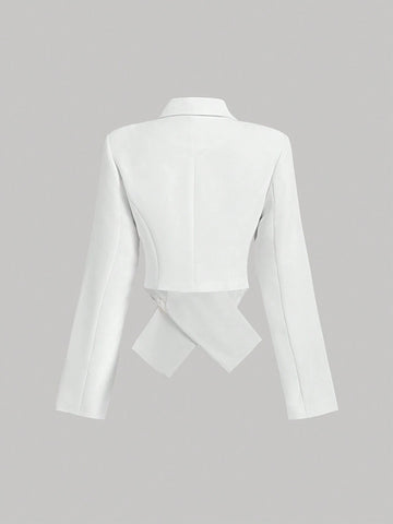 MOD Lapel Cross Front White Blazer, Fall Outfit, Office Outfit, Back To School Outfit,Women Blazers