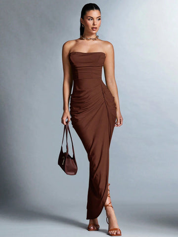 BAE High Slit Strapless Dress