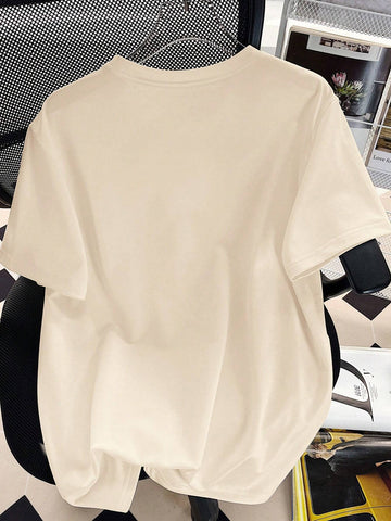 EZwear Oversized Casual Cherry Pattern Round Neck Short Sleeve T-Shirt