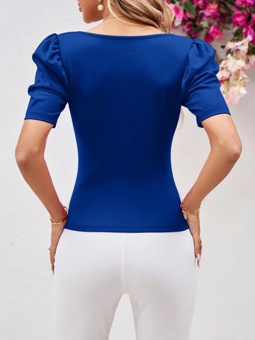Clasi Ladies' Slim-Fit Sweetheart Neck Top With Mutton Sleeves
