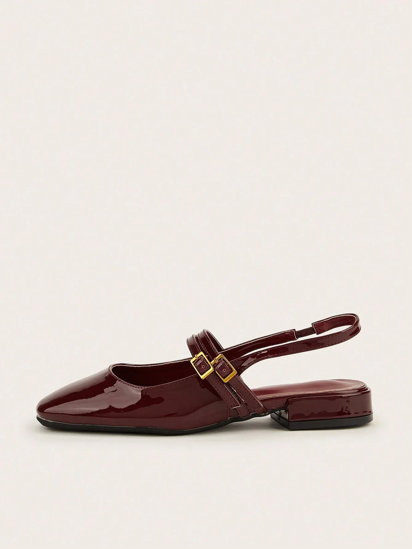 Holiday-Style Wine Red Round Toe Buckled Flat Shoes