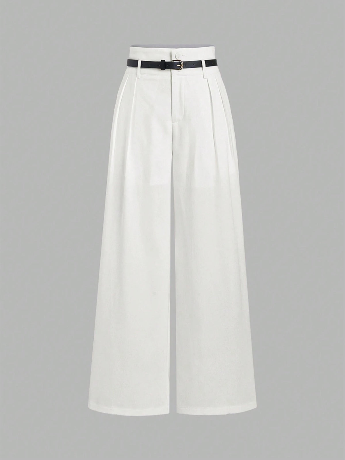 MOD Waist Belted Solid Color Wide-Leg Suit Pants