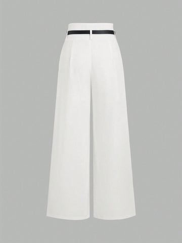 MOD Waist Belted Solid Color Wide-Leg Suit Pants