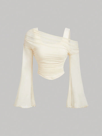 MOD Off-Shoulder Mesh 2in1 Trumpet Sleeve Long Sleeve