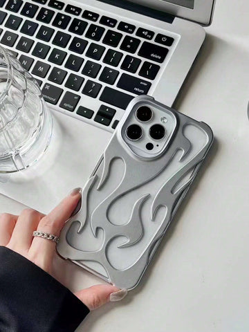 Apple New Fashion Silver Matte Spray Oil Cool Hollow Flame Pattern Anti-Drop TPU Protective Phone Case