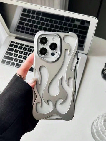 Apple New Fashion Silver Matte Spray Oil Cool Hollow Flame Pattern Anti-Drop TPU Protective Phone Case