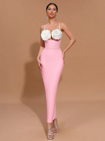 Modphy New Sexy Sleeveless 3D Floral Bodycon Bandage Long Maxi Cocktail Party Dress