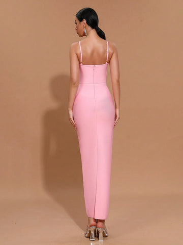 Modphy New Sexy Sleeveless 3D Floral Bodycon Bandage Long Maxi Cocktail Party Dress