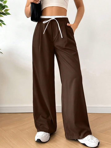 EZwear Women's Lace-Up Pleated Casual Daily Wear Long Pants