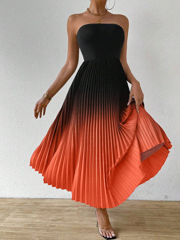 Clasi Women Ombre Color Sexy Strapless Dress