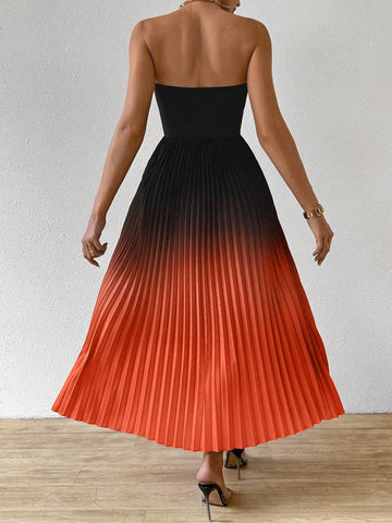 Clasi Women Ombre Color Sexy Strapless Dress