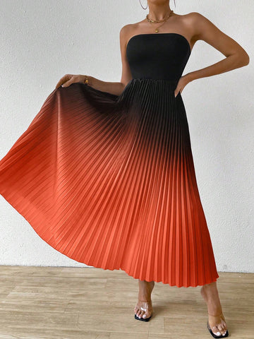 Clasi Women Ombre Color Sexy Strapless Dress