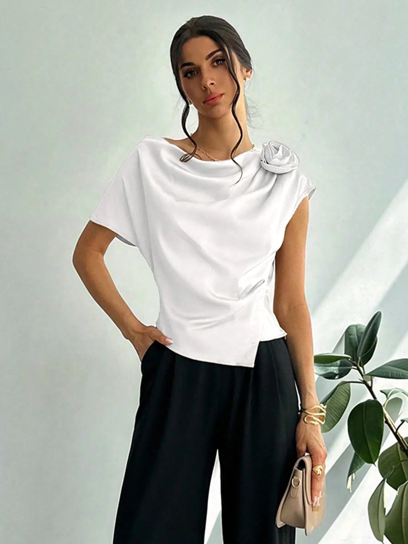 Firerie Women's Off-Shoulder Stand Collar Embroidered Elegant Blouse