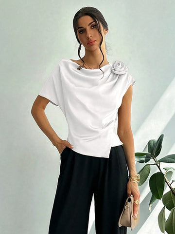 Firerie Women's Off-Shoulder Stand Collar Embroidered Elegant Blouse