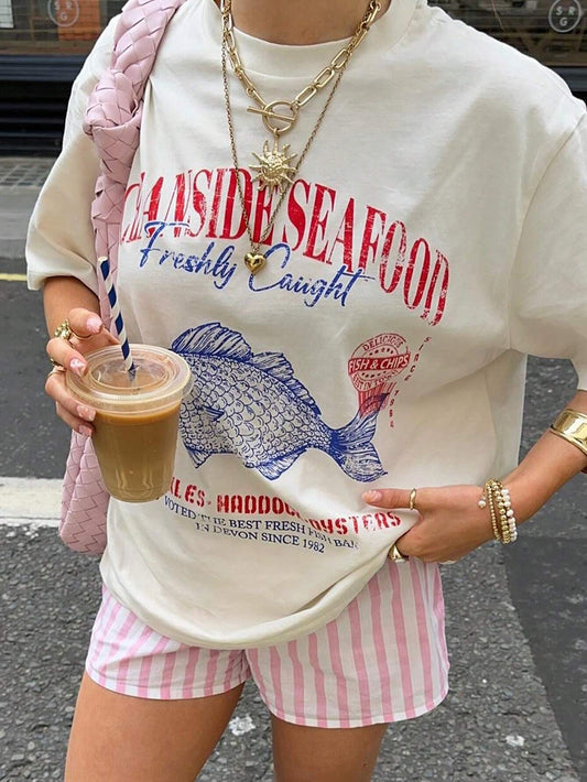 Women's Summer Casual Round Neck Short Sleeve T-Shirt With Slogan Print