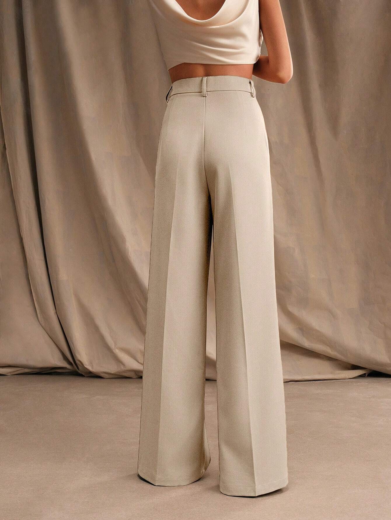 Anewsta Mélange High Waisted Wide Leg Suit Trousers