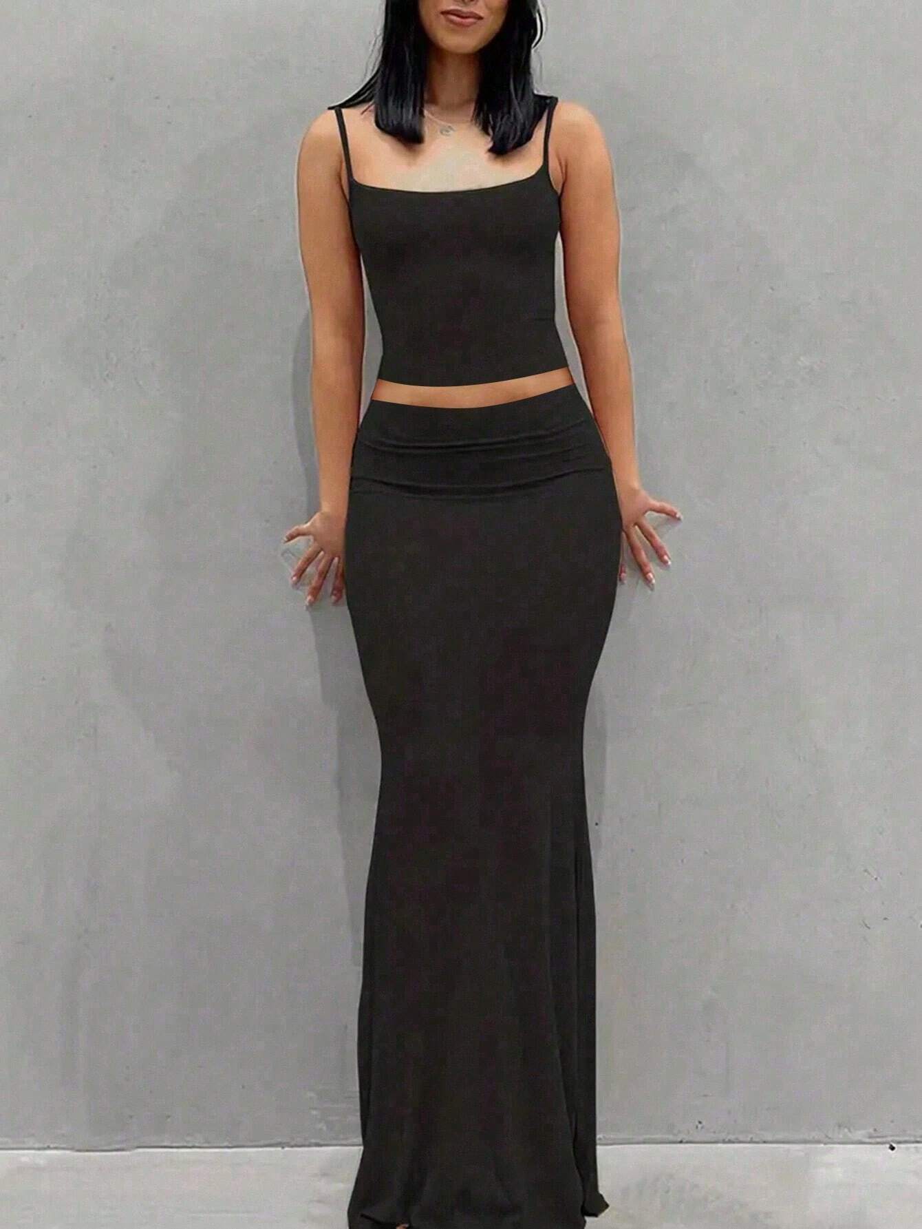 EZwear Ladies' Solid Color Simple Daily Strapless Top And Skirt