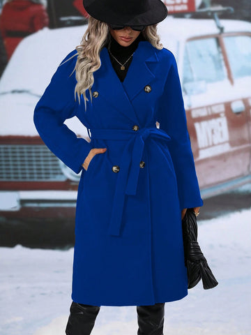 Relaxiva Lapel Neck Double Breasted Belted Overcoat