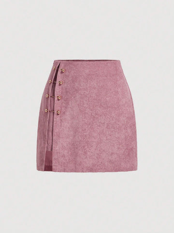 MOD Solid Color Studded Decorated Fitted Skirt