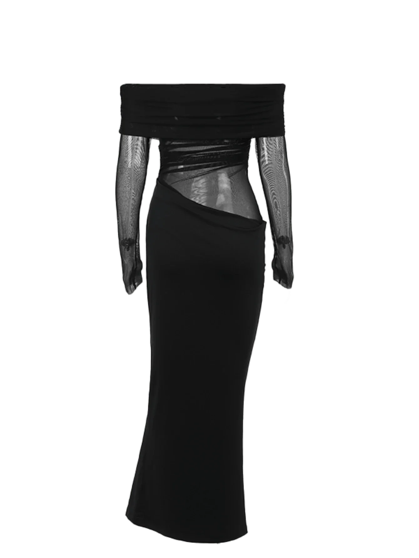 Women's Solid Color Off-Shoulder Mesh Hollow-Out Long Sexy Bodycon Dress