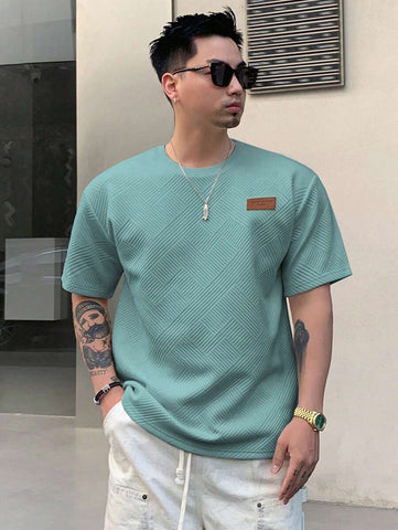 Stylish Solid Color Printed Label Adhesive Summer Short Sleeve T-Shirt