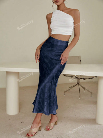 Sollinarry High Waist Solid Satin Skirt