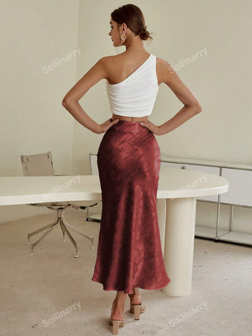 Sollinarry High Waist Solid Satin Skirt