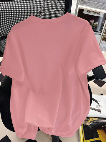 EZwear Oversized Casual Cherry Pattern Round Neck Short Sleeve T-Shirt
