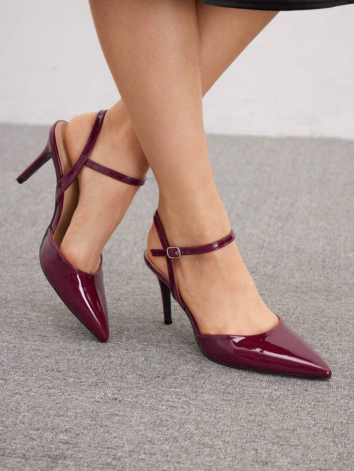 CUCCOO BIZCHIC Woman Shoes Minimalist Point Toe Stiletto Heeled Ankle Strap Elegant Black Outdoor Pumps For Spring And Summer Vacation Shoes Summer Sale