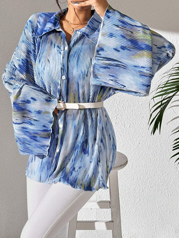 Commute Random Floral Print Flare Sleeve Shirt