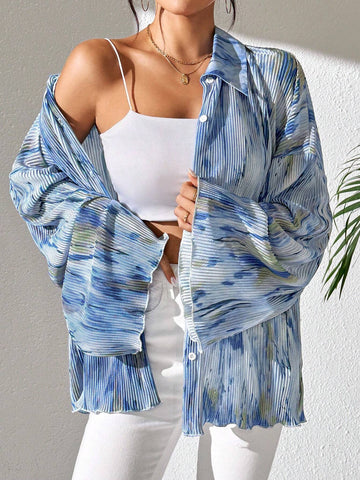 Commute Random Floral Print Flare Sleeve Shirt