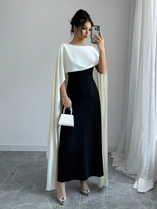 Priv� Women's Round Neck Batwing Sleeve Maxi Elegant Party Dress