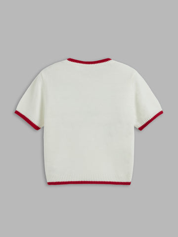 Knit Round Neckline Contrasting Binding Food Graphic Crop Top