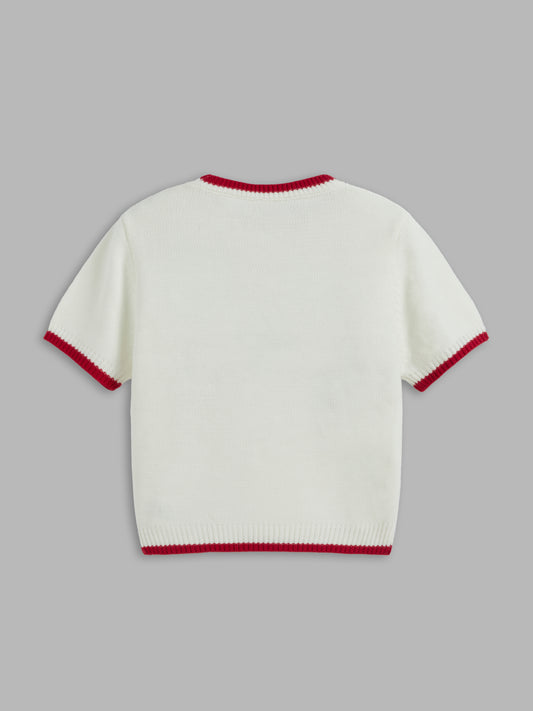 Knit Round Neckline Contrasting Binding Food Graphic Crop Top