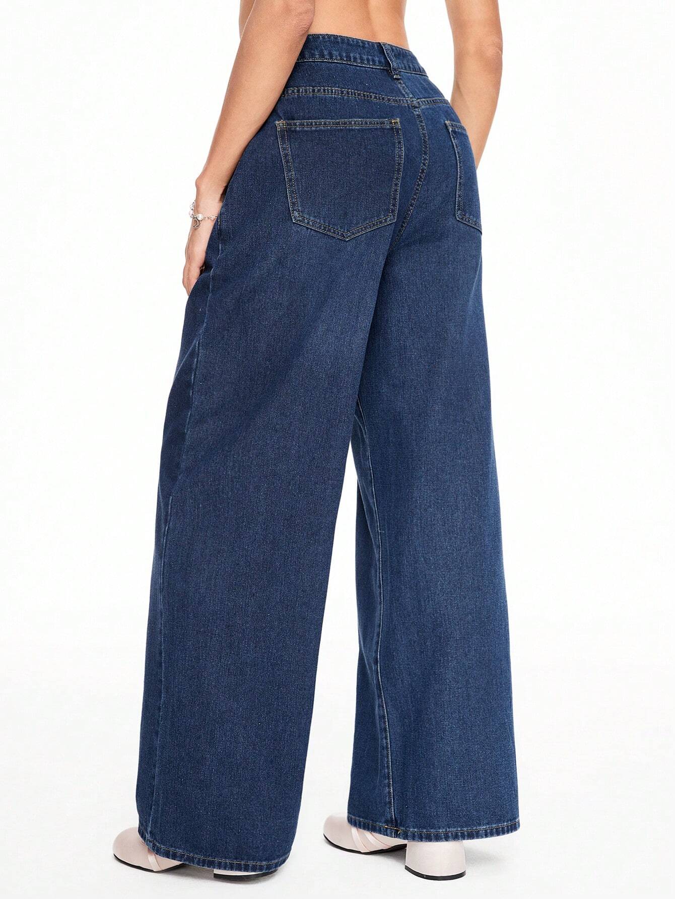 ROMWE Kawaii Lace Up Front Wide Leg Jeans